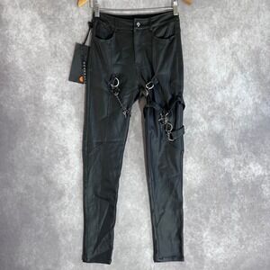 Punk Rave Skinny Pants Womens Small Black‎ Coated Chain Heart Lock WK-466NCF NEW